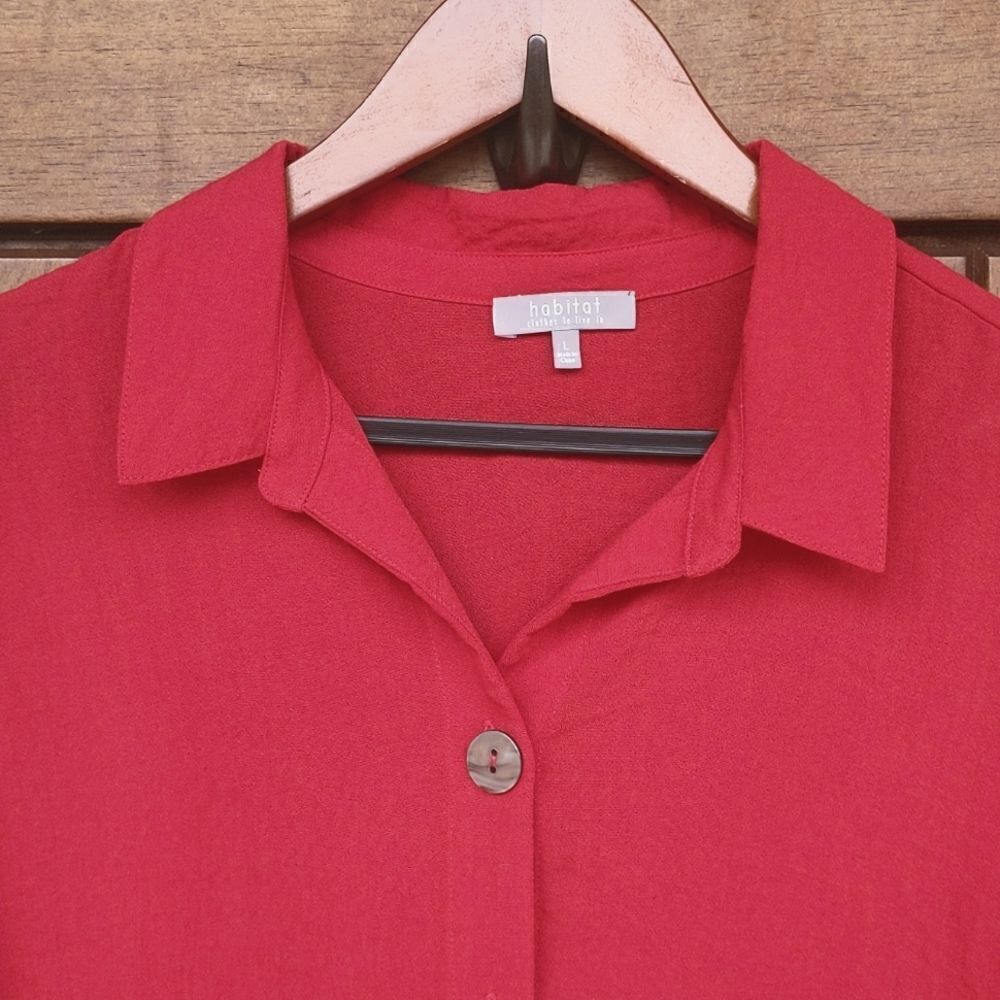 Habitat Red Button Down Top Lagenlook Asymmetric Relaxed Artsy Artisan Style - Picture 2 of 7